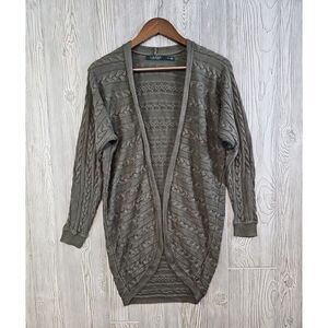 Lauren Ralph Lauren Cardigan Sweater Women's L/XL Olive Green Cable‎ Knit Open